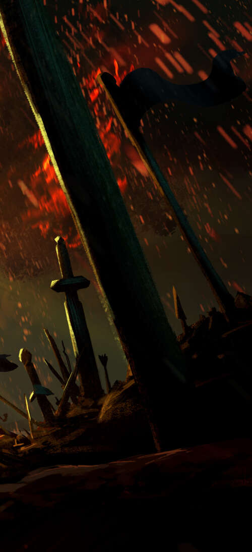 A powerful warrior with a flaming sword standing in a burning forest, inspired by... wallpaper download