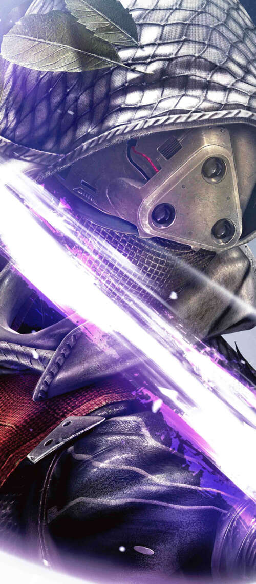 A sci-fi warrior wearing detailed, glowing armor inspired by the video game Destiny,... Doogee S300 Plus cell phone backgrounds free
