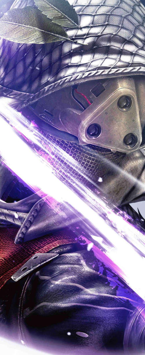 A sci-fi warrior wearing detailed, glowing armor inspired by the video game Destiny,... Meizu Note 16 download free wallpaper for phone