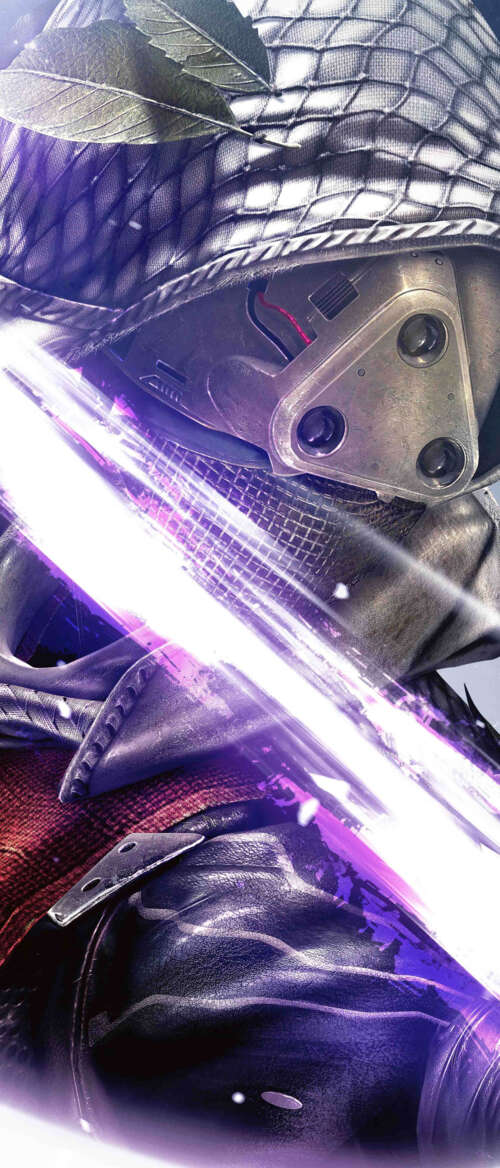 A sci-fi warrior wearing detailed, glowing armor inspired by the video game Destiny,... Samsung Galaxy Z Flip7 pictures for wallpaper