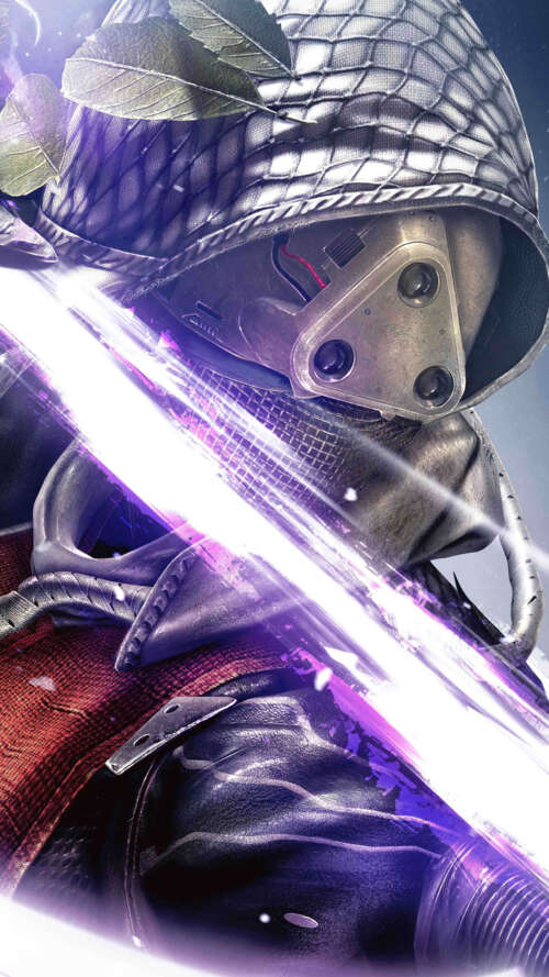 A sci-fi warrior wearing detailed, glowing armor inspired by the video game Destiny,... Apple iPhone SE 2020 high definition wallpaper
