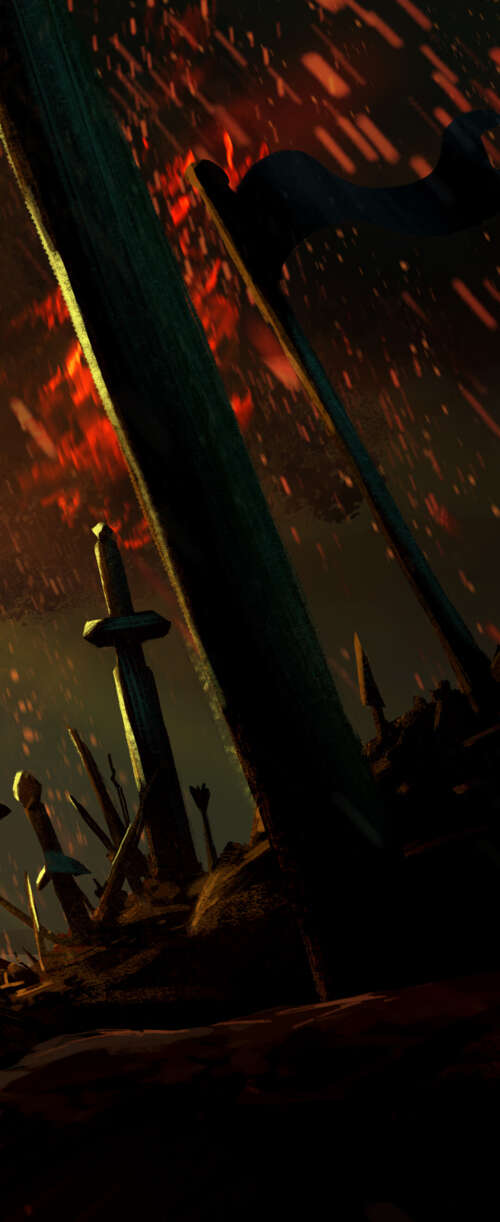 A powerful warrior wielding a flaming sword in the middle of a burning forest with... wallpaper