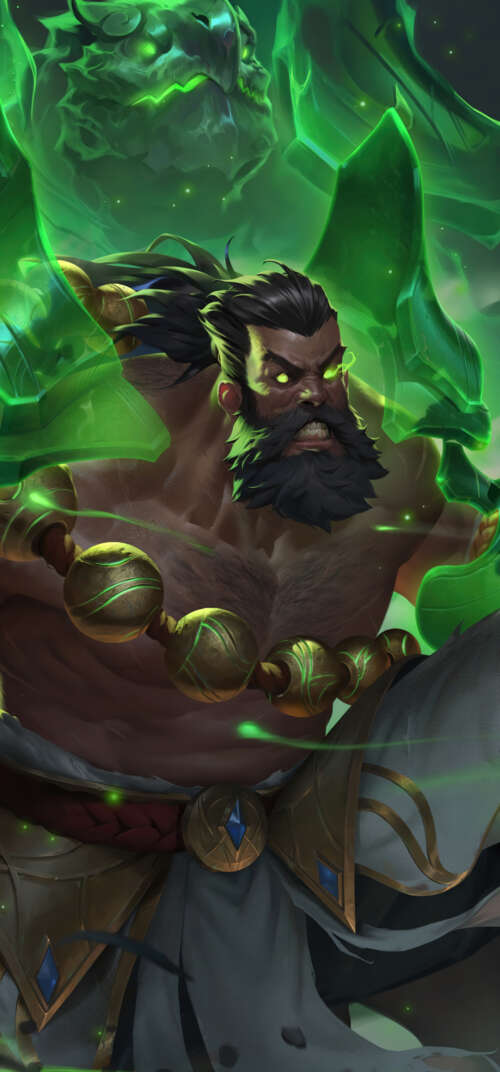 A cinematic portrait of the character Udyr from the video game League of Legends. Samsung Galaxy S26 Ultra free background