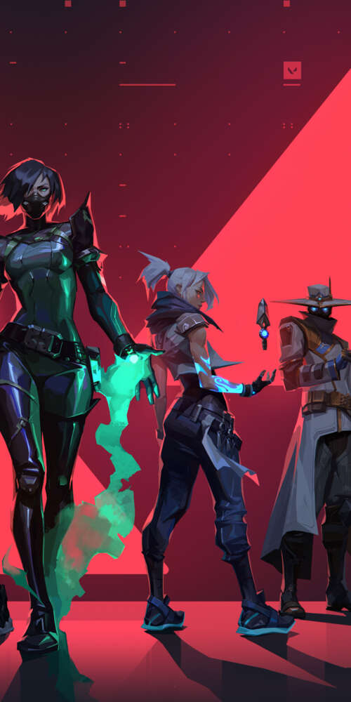A cinematic group portrait of Valorant characters Jett, Viper, Phoenix, Sova, and... wallpaper photo gallery download