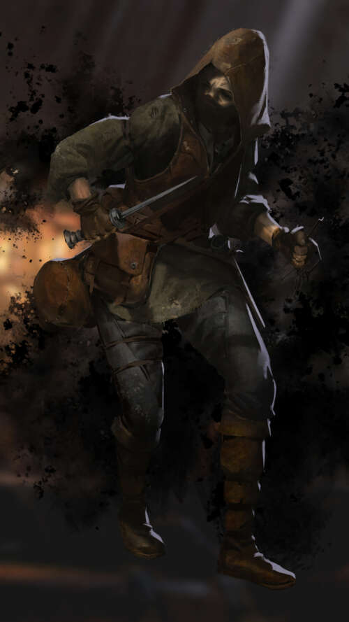 A heavily armored warrior from the game Dark and Darker standing in a dark, torch-lit... Apple iPhone SE 2020 background images hd