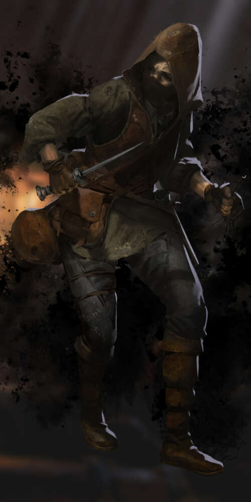 A heavily armored warrior from the game Dark and Darker standing in a dark, torch-lit... Doogee Fire 3 Max download free wallpaper for phone