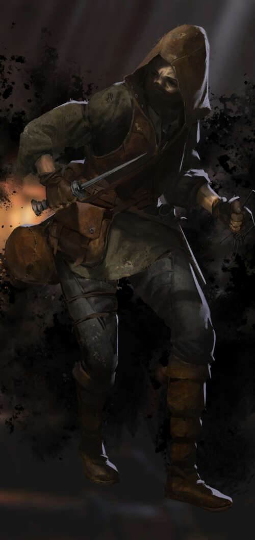 A heavily armored warrior from the game Dark and Darker standing in a dark, torch-lit... TCL K70 free wallpaper
