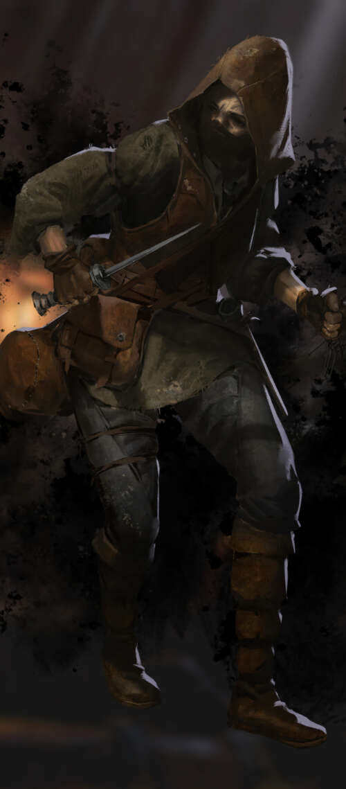 A heavily armored warrior from the game Dark and Darker standing in a dark, torch-lit... Doogee S300 Plus