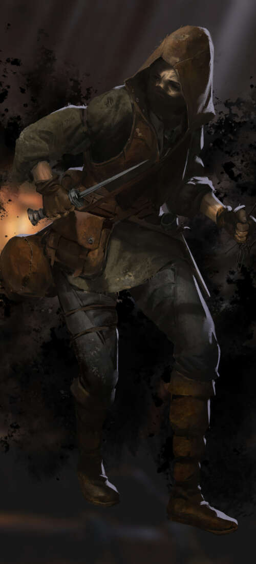 A heavily armored warrior from the game Dark and Darker standing in a dark, torch-lit... Honor X9d high definition wallpaper