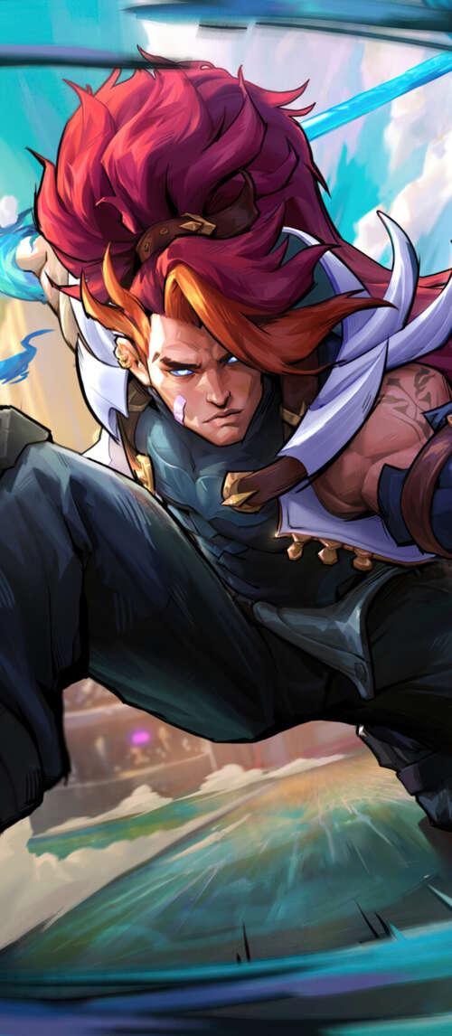 Xin Zhao from League of Legends in a heroic battle pose with his spear. Xiaomi Redmi 14C 5G wallpaper download