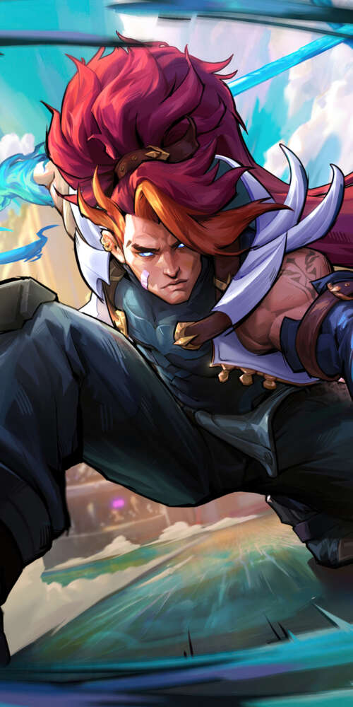 Xin Zhao from League of Legends in a heroic battle pose with his spear. Doogee Fire 3 Max wallpaper images