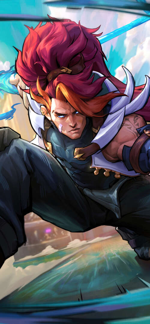 Xin Zhao from League of Legends in a heroic battle pose with his spear. UmiDigi Umidigi X hd background