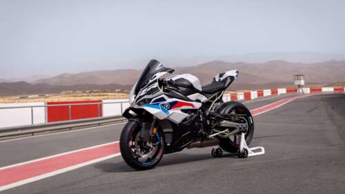 A high-resolution detailed view of the 2024 BMW S 1000 RR M Package sports motorcycle. wallpaper for pc download