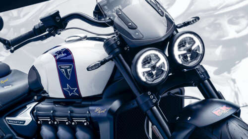 A detailed view of the 2024 Triumph Rocket 3 Roadster motorcycle, highlighting its... free wallpaper