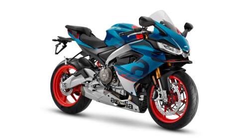 A high-definition studio photograph of the 2025 Aprilia RS 660 sport motorcycle on... wallpaper for laptop download