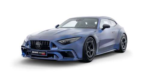 A high-resolution view of a deep blue 2025 Brabus Rocket GTS luxury performance coupe. free wallpaper