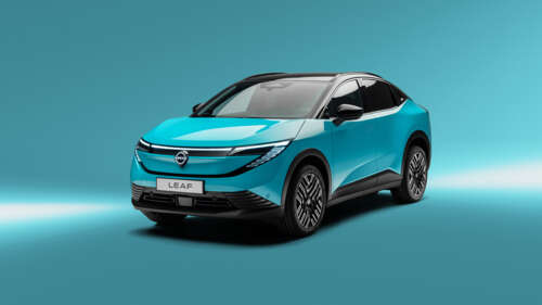 A futuristic 2025 electric crossover SUV displayed against a solid, bright turquoise... free hd wallpapers