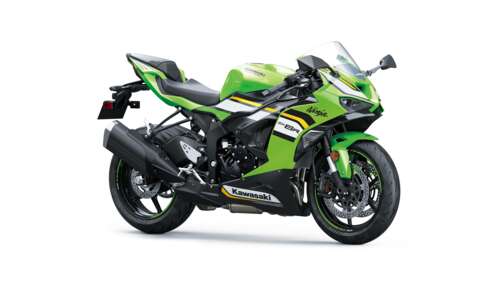 Close-up professional shot of the 2025 Kawasaki Ninja ZX-6R superbike featuring sleek... ps4 wallpaper