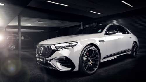 A high-resolution, dark aesthetic shot of a 2025 Mercedes-AMG E 53 HYBRID 4MATIC+... wallpaper
