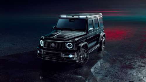 A luxury 2025 Mercedes-AMG G 63 SUV in a dark, cinematic setting. wallpaper download