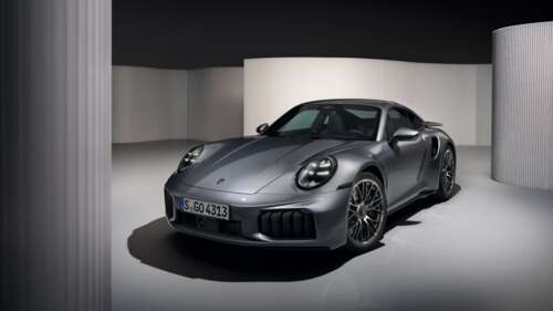 A high-resolution 5K view of the sleek 2025 Porsche 911 Turbo S sports car.