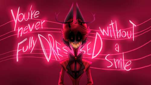 Alastor from Hazbin Hotel against a deep red background wallpaper