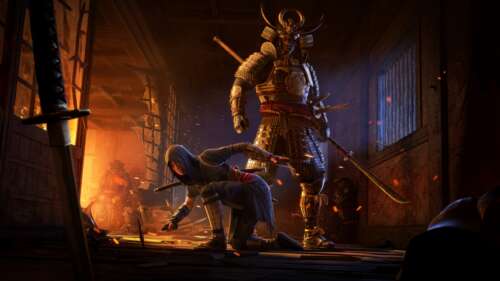 Cinematic key art for Assassin's Creed Shadows featuring the characters Naoe and... free background images