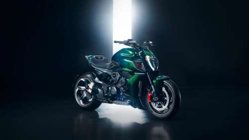A highly detailed, luxury-styled Ducati Diavel motorcycle featuring Bentley-inspired... high definition wallpaper