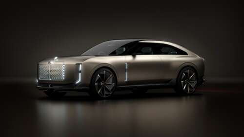 Futuristic Bentley EXP 15 luxury electric car against a dark cinematic background. free wallpaper
