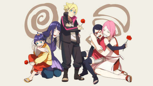 Character art of Boruto Uzumaki, Sarada Uchiha, Sakura Haruno, Hinata Hyuga, and... background images hd