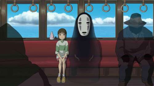 Chihiro and Kaonashi (No-Face) from the anime Spirited Away wallpaper