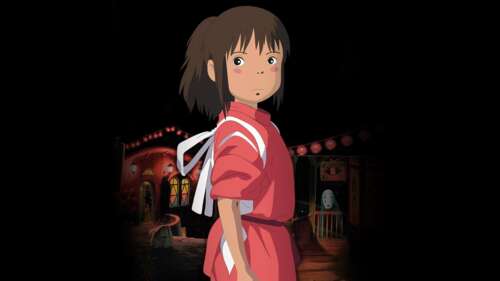 A portrait of Chihiro from the anime Spirited Away against a black background. 4K (Ultra HD) pictures for wallpaper