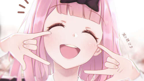 A cute illustration of Chika Fujiwara from Kaguya-sama: Love is War featuring a soft... wallpaper