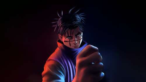 A dramatic close-up portrait of Choso from Jujutsu Kaisen against a dark, moody background. wallpaper