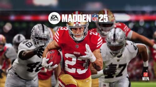 Christian McCaffrey of the San Francisco 49ers rendered in the Madden NFL 25 video... free wallpaper