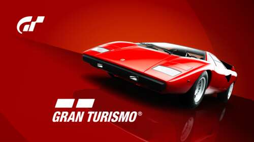Lamborghini Countach LP400 supercar against a bright red background in Gran Turismo... wallpaper