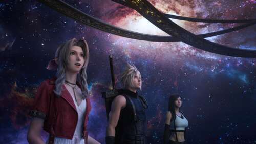 A cinematic 5K render of Cloud Strife and Tifa Lockhart from Final Fantasy VII Rebirth. wallpaper