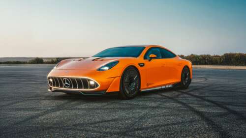 A sleek and aerodynamic 2025 Concept AMG GT XX luxury sports car positioned in an... wallpaper
