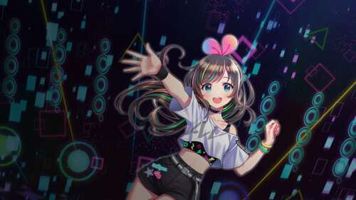 Anime girl virtual influencer wearing futuristic tech-wear with neon lighting effects wallpaper