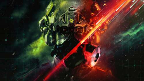 A futuristic soldier wearing heavy tactical armor with glowing neon lights and advanced... wallpaper
