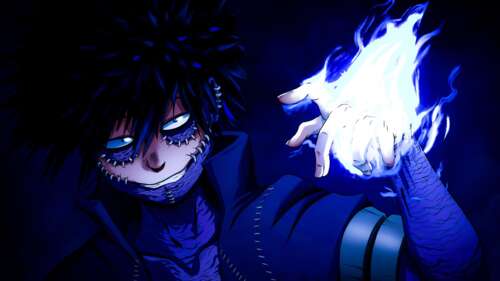 Aesthetic anime art of Dabi from My Hero Academia against a blue background. free hd wallpapers