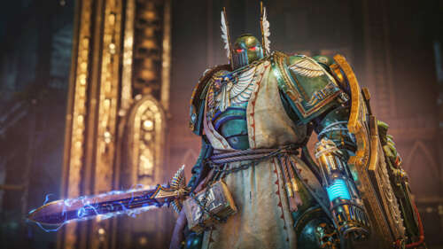 A heavily armored Dark Angel Bulwark Space Marine from Warhammer 40,000: Space Marine... wallpaper download