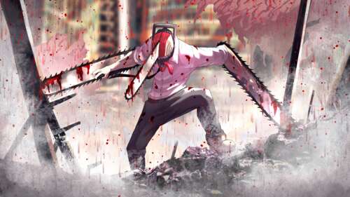 A close-up, detailed portrait of Denji from the anime Chainsaw Man.