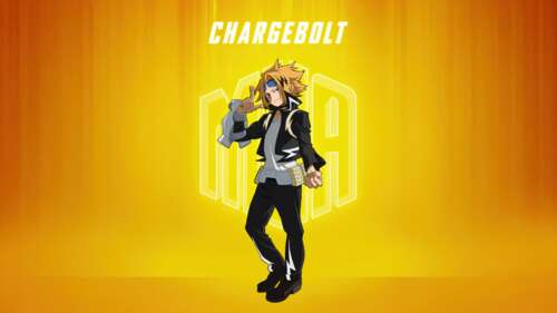 Denki Kaminari from My Hero Academia standing against a bright yellow background desktop wallpaper