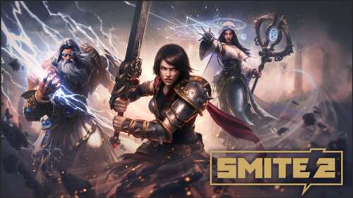 A cinematic shot featuring the characters Zeus, Bellona, and Hecate from the game...