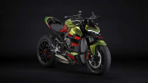A high-resolution, cinematic view of a 2024 Ducati Streetfighter V4 Lamborghini motorcycle... computer backgrounds