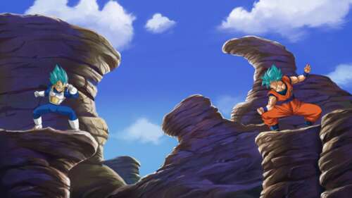 Goku and Vegeta clashing in Super Saiyan Blue form during a battle in Dragon Ball... computer backgrounds