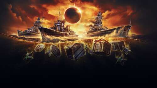 Massive warships sailing through a stormy sea during a naval battle in World of Warships:... free wallpaper