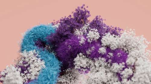 A 3D rendered surreal floral background with colorful blooming flowers and a soft... wallpaper