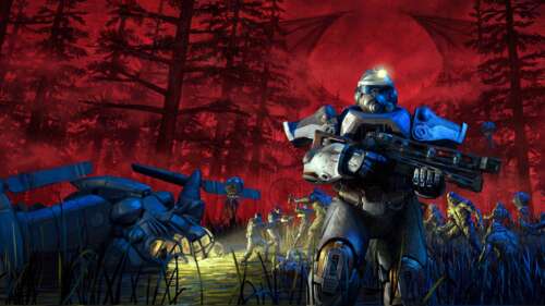 A post-apocalyptic survivor from the Fallout 76 video game standing amidst the nuclear... wallpaper download